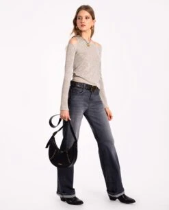 TOP SHINE BRIGHT · BEIGE -[品牌] Ventas THE-ARE top punto beige brillo manga larga lurex fiesta mujer the are