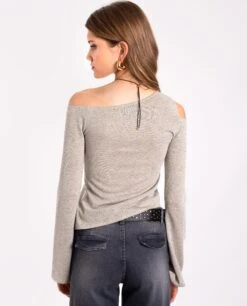 TOP SHINE BRIGHT · BEIGE -[品牌] Ventas THE-ARE top punto beige brillo manga larga lurex fiesta mujer the are eci img 2