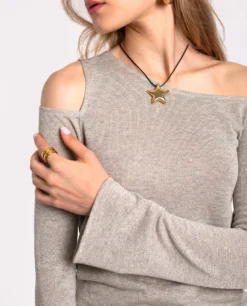 TOP SHINE BRIGHT · BEIGE -[品牌] Ventas THE-ARE top punto beige brillo manga larga lurex fiesta mujer the are eci img 3 scaled