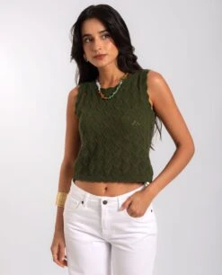 TOP BREEZY SOUL · VERDE -[品牌] Ventas THE-ARE top punto calado verde sin mangas mujer the are eci img 1