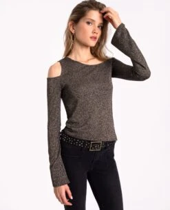 TOP SHINE BRIGHT · NEGRO -[品牌] Ventas THE-ARE top punto negro brillo manga larga lurex fiesta mujer the are 2