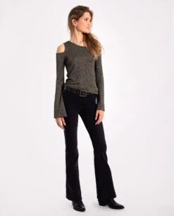 TOP SHINE BRIGHT · NEGRO -[品牌] Ventas THE-ARE top punto negro brillo manga larga lurex fiesta mujer the are