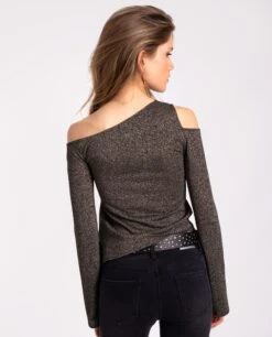 TOP SHINE BRIGHT · NEGRO -[品牌] Ventas THE-ARE top punto negro brillo manga larga lurex fiesta mujer the are eci img 2