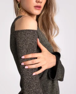 TOP SHINE BRIGHT · NEGRO -[品牌] Ventas THE-ARE top punto negro brillo manga larga lurex fiesta mujer the are eci img 3 scaled