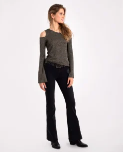 TOP SHINE BRIGHT · NEGRO -[品牌] Ventas THE-ARE top punto negro brillo manga larga lurex fiesta mujer the are scaled