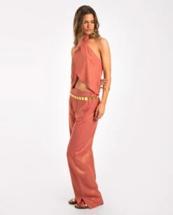 TOP NEVER LATE · TERRACOTA -[品牌] Ventas THE-ARE top terracota brillante escote cruzado conjunto mujer the are eci img 4