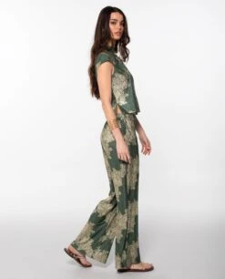 TOP JADE BLOOM · VERDE -[品牌] Ventas THE-ARE top verde escote cerrado satinado jacquard conjunto elegante fiesta mujer the are 7