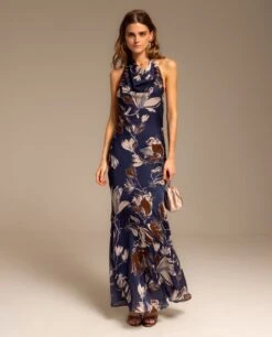 VESTIDO GABRIELA · AZUL -[品牌] Ventas THE-ARE vestido azul midi escote halter falda asimetrica invitada mujer the are 1