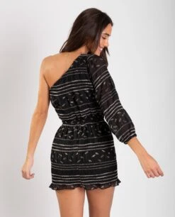 VESTIDO MAKE A WISH · NEGRO Y DORADO -[品牌] Ventas THE-ARE vestido corto asimetrico negro dorado gasa lurex brillo fiesta mujer the are eci img 3