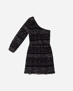 VESTIDO MAKE A WISH · NEGRO Y DORADO -[品牌] Ventas THE-ARE vestido corto asimetrico negro dorado gasa lurex brillo fiesta mujer the are eci img 5