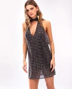 VESTIDO LET'S MEET UP · PLATA -[品牌] Ventas THE-ARE vestido corto brillo lurex plateado dorado tirantes fular mujer the are