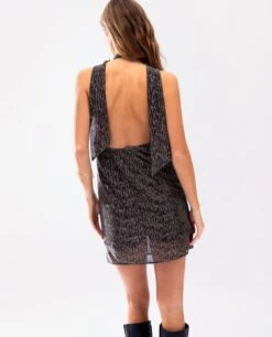 VESTIDO LET'S MEET UP · PLATA -[品牌] Ventas THE-ARE vestido corto brillo lurex plateado dorado tirantes fular mujer the are eci img 3