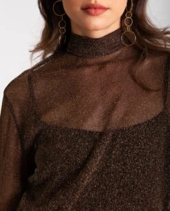 VESTIDO LAST NIGHT · COBRE -[品牌] Ventas THE-ARE vestido corto cobre brillo transparente forro mangas acampanadas fiesta mujer the are eci img 4