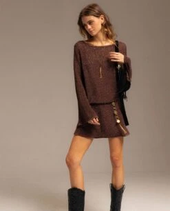 VESTIDO SUGAR DUSK · COBRE -[品牌] Ventas THE-ARE vestido corto cobre mangas largas semitransparentes mujer the are 03