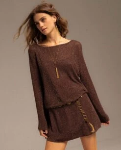 VESTIDO SUGAR DUSK · COBRE -[品牌] Ventas THE-ARE vestido corto cobre mangas largas semitransparentes mujer the are 06