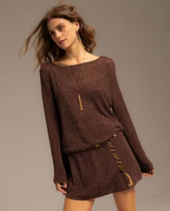 VESTIDO SUGAR DUSK · COBRE -[品牌] Ventas THE-ARE vestido corto cobre mangas largas semitransparentes mujer the are 06 scaled