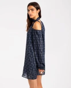 VESTIDO HILLS & HUSTLE · ESTAMPADO -[品牌] Ventas THE-ARE vestido corto estampado azul manga larga fular lurex mujer the are eci img 3