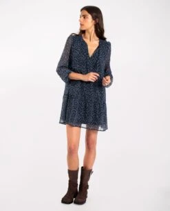 VESTIDO LOVED ONES · AZUL -[品牌] Ventas THE-ARE vestido corto estampado azul paneles manga larga mujer the are 1