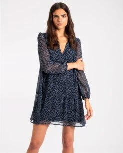 VESTIDO LOVED ONES · AZUL -[品牌] Ventas THE-ARE vestido corto estampado azul paneles manga larga mujer the are 3