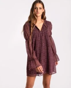 VESTIDO BREEZY AVENUE · MARRÓN -[品牌] Ventas THE-ARE vestido corto marron estampado etnico mangas largas forro pantalon mujer the are 7