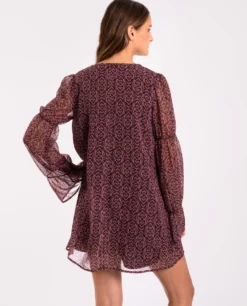 VESTIDO BREEZY AVENUE · MARRÓN -[品牌] Ventas THE-ARE vestido corto marron estampado etnico mangas largas forro pantalon mujer the are eci img 3 scaled