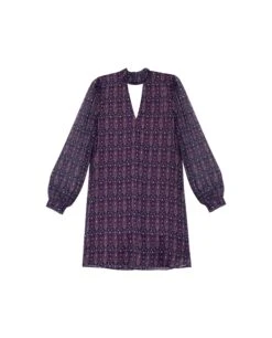 VESTIDO COSMOPOLITAN SEAL · ESTAMPADO -[品牌] Ventas THE-ARE vestido corto morado estampado etnico cuello alto manga larga lazada mujer the are eci img 5