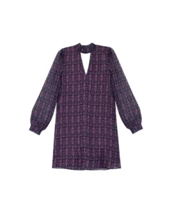 VESTIDO COSMOPOLITAN SEAL · ESTAMPADO -[品牌] Ventas THE-ARE vestido corto morado estampado etnico cuello alto manga larga lazada mujer the are eci img 5 scaled