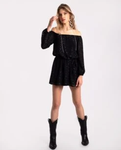 VESTIDO STARRY BLISS · NEGRO -[品牌] Ventas THE-ARE vestido corto negro lurex fiesta mujer the are eci img
