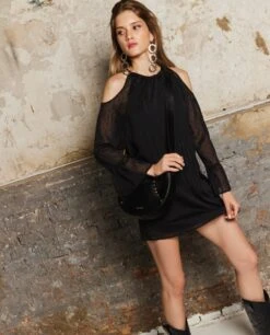 VESTIDO MAGIC DREAM · NEGRO -[品牌] Ventas THE-ARE vestido corto negro plumeti manga larga fiesta mujer the are 1