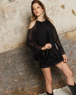 VESTIDO MAGIC DREAM · NEGRO -[品牌] Ventas THE-ARE vestido corto negro plumeti manga larga fiesta mujer the are 1 scaled
