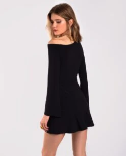 VESTIDO NIGHT ICON · NEGRO -[品牌] Ventas THE-ARE vestido corto negro punto manga larga frunce mujer the are 3