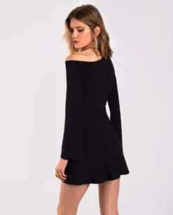 VESTIDO NIGHT ICON · NEGRO -[品牌] Ventas THE-ARE vestido corto negro punto manga larga frunce mujer the are 3 scaled