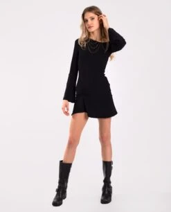 VESTIDO NIGHT ICON · NEGRO -[品牌] Ventas THE-ARE vestido corto negro punto manga larga frunce mujer the are eci img 1