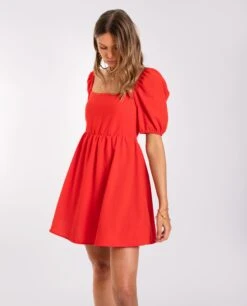 VESTIDO FILIPA · ROJO -[品牌] Ventas THE-ARE vestido corto rojo manga corta lazadas espalda abierta mujer the are