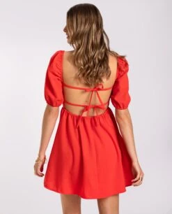 VESTIDO FILIPA · ROJO -[品牌] Ventas THE-ARE vestido corto rojo manga corta lazadas espalda abierta mujer the are eci img 3