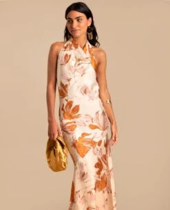 VESTIDO GABRIELA · ESTAMPADO -[品牌] Ventas THE-ARE vestido estampado midi escote halter falda asimetrica invitada mujer the are 13