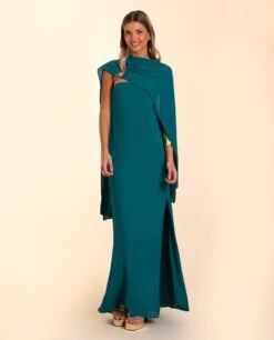 VESTIDO MRS. ARTEAGA · AZUL -[品牌] Ventas THE-ARE vestido largo azul palabra honor fular gasa abertura eventos the are 2