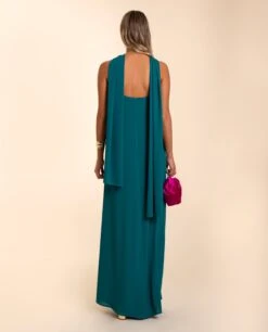 VESTIDO MRS. ARTEAGA · AZUL -[品牌] Ventas THE-ARE vestido largo azul palabra honor fular gasa abertura eventos the are eci img 3