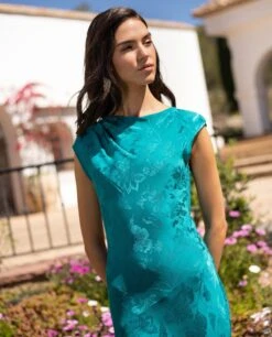 VESTIDO VALENTINA · AZUL -[品牌] Ventas THE-ARE vestido largo azul tejido jacquard sin mangas invitada elegante mujer the are 3 0192bd24 b11f 4403 8eee d82b115e595c