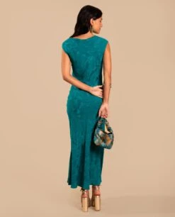 VESTIDO VALENTINA · AZUL -[品牌] Ventas THE-ARE vestido largo azul tejido jacquard sin mangas invitada elegante mujer the are eci img 3