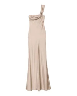 VESTIDO ISABELA · BEIGE -[品牌] Ventas THE-ARE vestido largo beige asimetrico satinado invitada elegante eci img 5
