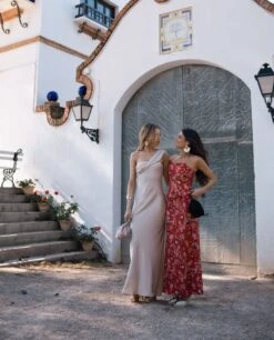 VESTIDO ISABELA · BEIGE -[品牌] Ventas THE-ARE vestido largo beige asimetrico satinado invitada elegante the are 4