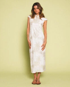 VESTIDO JADE BLOOM · BLANCO -[品牌] Ventas THE-ARE vestido largo blanco jacquard satinado largo elegante fiesta mujer the are 10