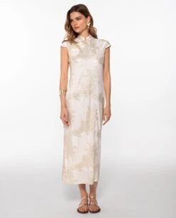 VESTIDO JADE BLOOM · BLANCO -[品牌] Ventas THE-ARE vestido largo blanco jacquard satinado largo elegante fiesta mujer the are 11