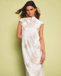 VESTIDO JADE BLOOM · BLANCO -[品牌] Ventas THE-ARE vestido largo blanco jacquard satinado largo elegante fiesta mujer the are 5