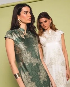 VESTIDO JADE BLOOM · BLANCO -[品牌] Ventas THE-ARE vestido largo blanco jacquard satinado largo elegante fiesta mujer the are 9 scaled