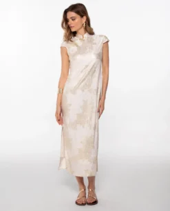 VESTIDO JADE BLOOM · BLANCO -[品牌] Ventas THE-ARE vestido largo blanco jacquard satinado largo elegante fiesta mujer the are eci img 1 scaled