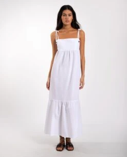 VESTIDO OLIVIA · BLANCO -[品牌] Ventas THE-ARE vestido largo blanco tirantes textura mujer the are eci img 1