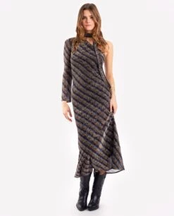 VESTIDO YOURS OR MINE · RAYAS -[品牌] Ventas THE-ARE vestido largo brillo manga larga rayas lazada lurex elegante fiesta mujer the are eci img 2