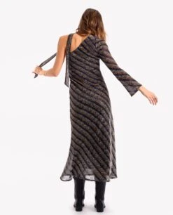 VESTIDO YOURS OR MINE · RAYAS -[品牌] Ventas THE-ARE vestido largo brillo manga larga rayas lazada lurex elegante fiesta mujer the are eci img 3